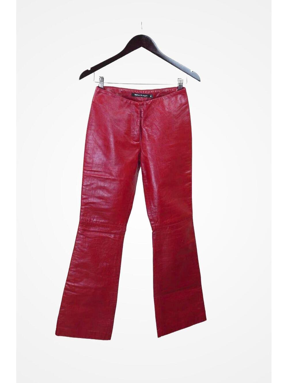 Mackage Red Genuine Leather Pants Low Rise Flare Bootcut Y2K Moto Statement